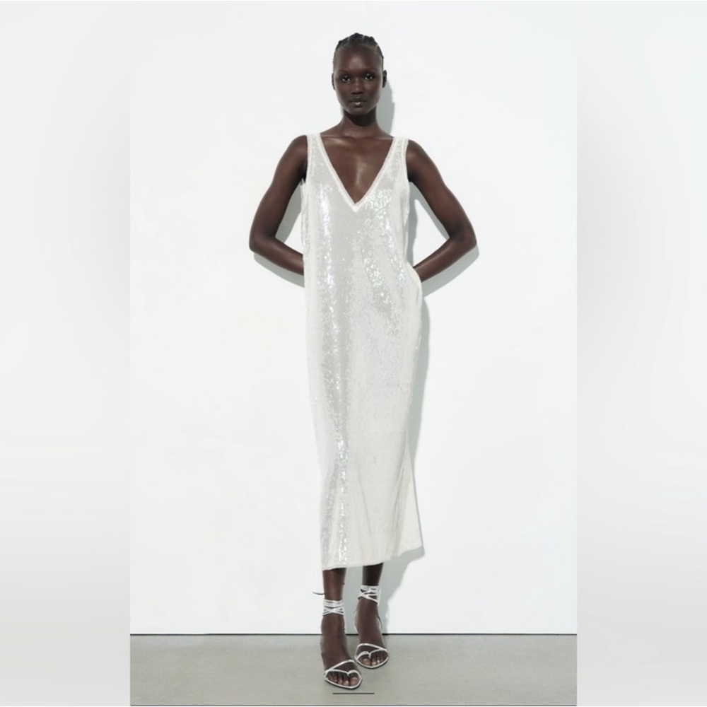 White / Ivory Zara Midi Sequin Dress